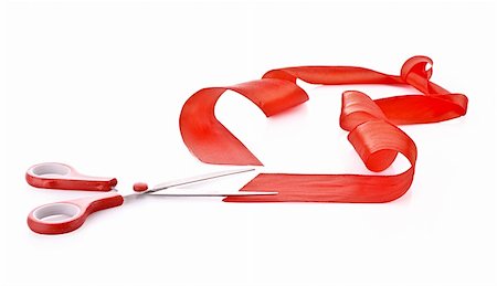 serezniy (artist) - Red ribbon with scissors isolated on white Stockbilder - Microstock & Abonnement, Bildnummer: 400-04746834