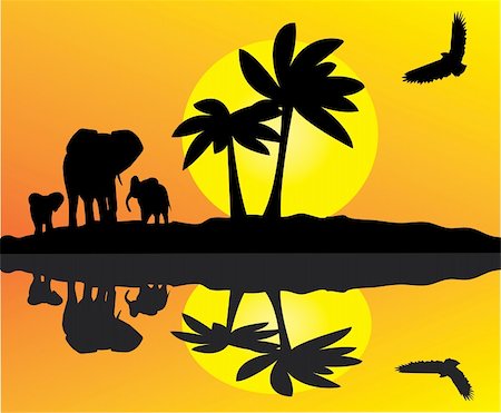 simsearch:400-05190366,k - vector african landscape with elephants and reflection Stock Photo - Budget Royalty-Free & Subscription, Code: 400-04746968