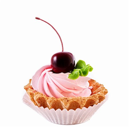 sweet cake with cherry isolated on white Stock Photo - Budget Royalty-Free & Subscription, Code: 400-04746988