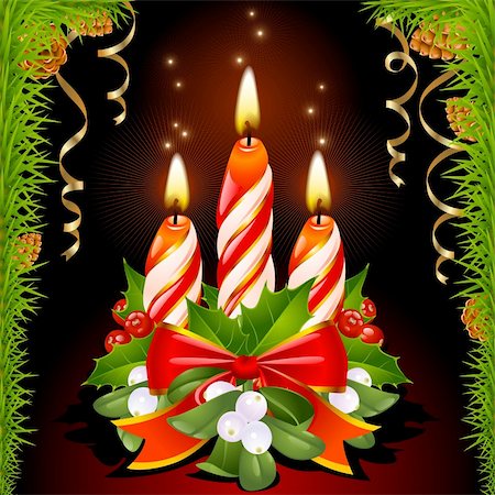 Christmas candles, holly, mistletoe and ribbon Stock Photo - Budget Royalty-Free & Subscription, Code: 400-04747061