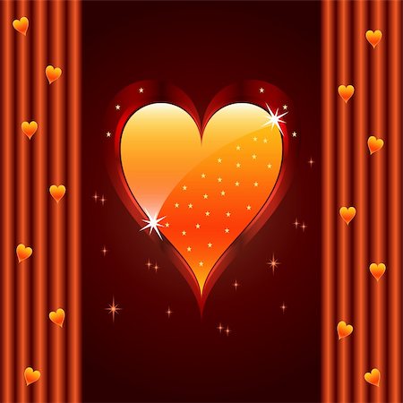 simsearch:400-05736913,k - Love heart for valentines day or wedding anniversary. Bright orange on dark brown glowing background and stars. Copy space top and bottom for text. Fotografie stock - Microstock e Abbonamento, Codice: 400-04747113