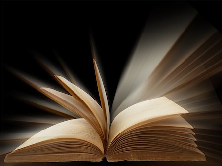 old book open bright light on black background Stock Photo - Budget Royalty-Free & Subscription, Code: 400-04747219
