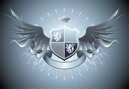 royal crown and elements - Vector illustration of retro heraldic shield or badge with wings and crown Stock Photo - Budget Royalty-Free & Subscription, Code: 400-04747279