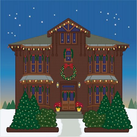 Vector art in Illustrator 8. Victorian house all ready for the holiday season. Stock Photo - Budget Royalty-Free & Subscription, Code: 400-04747571