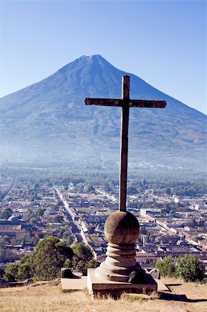 Cross and Volcano in Antigua, Guatemala. Stock Photo - Budget Royalty-Free & Subscription, Code: 400-04747609