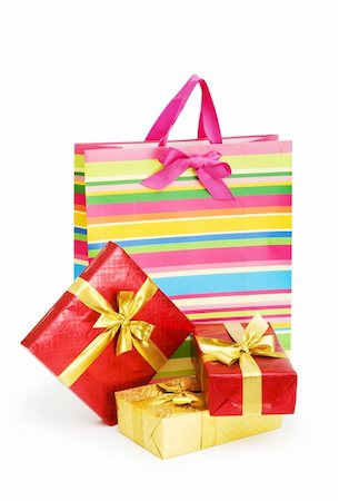 simsearch:400-04231102,k - Striped gift bag isolated on the white background Photographie de stock - Aubaine LD & Abonnement, Code: 400-04748144