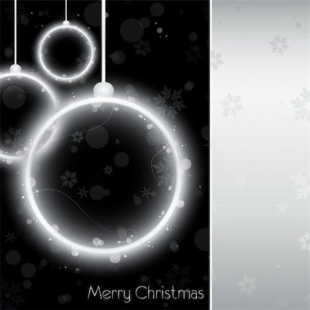 simsearch:400-05382600,k - Vector - Silver Neon Christmas Ball Card on Black Background Stockbilder - Microstock & Abonnement, Bildnummer: 400-04748424