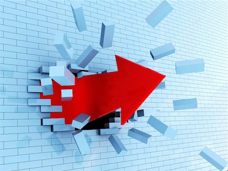 simsearch:400-07922725,k - abstractr 3d illustration of red arrow breaking blue bricks wall Fotografie stock - Microstock e Abbonamento, Codice: 400-04748690