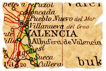 spain city map - Valencia, Spain on an old torn map from 1949, isolated. Part of the old map series. Stock Photo - Budget Royalty-Free & Subscription, Code: 400-04748712