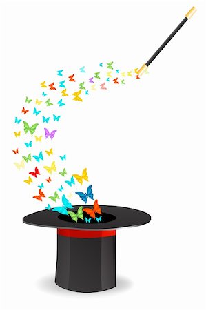 illustration of butterflies coming out of magic hat on isolated background Stock Photo - Budget Royalty-Free & Subscription, Code: 400-04748901