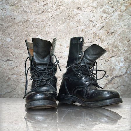 feet walking indoors - old black boot on white marble floor reflect Stock Photo - Budget Royalty-Free & Subscription, Code: 400-04749059