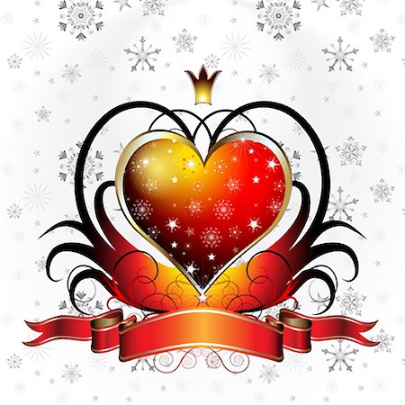 simsearch:400-04307995,k - valentine design; shiny red heart with ribbon with snowflakes background Fotografie stock - Microstock e Abbonamento, Codice: 400-04749096