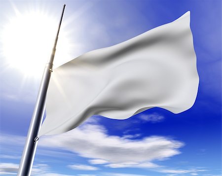 3d image of white flag against the blue sky Foto de stock - Super Valor sin royalties y Suscripción, Código: 400-04749144