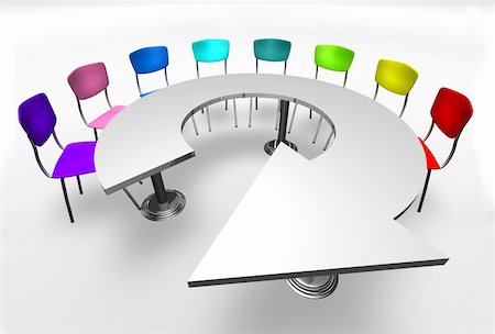 empty school chair - 3d image of Arrow table With Rainbow Chairs Stock Photo - Budget Royalty-Free & Subscription, Code: 400-04749379