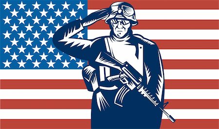 simsearch:400-07325294,k - illustration of a US military serviceman saluting  flag in the back Fotografie stock - Microstock e Abbonamento, Codice: 400-04749492