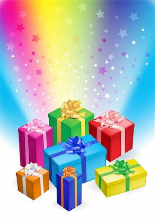 simsearch:400-08157483,k - Vector editable illustration of different magic gift boxes with ribbon Fotografie stock - Microstock e Abbonamento, Codice: 400-04749784