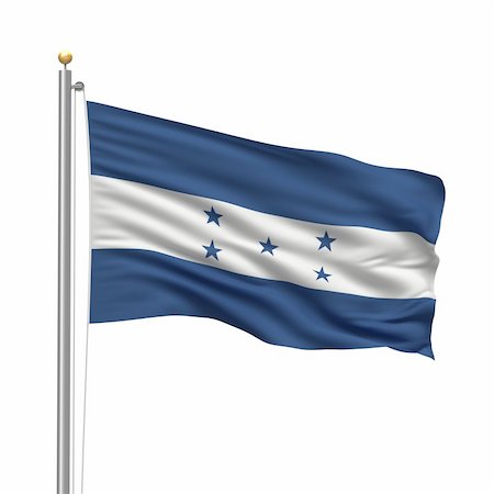 simsearch:400-04749925,k - Flag of Honduras with flag pole waving in the wind over white background Stock Photo - Budget Royalty-Free & Subscription, Code: 400-04749925