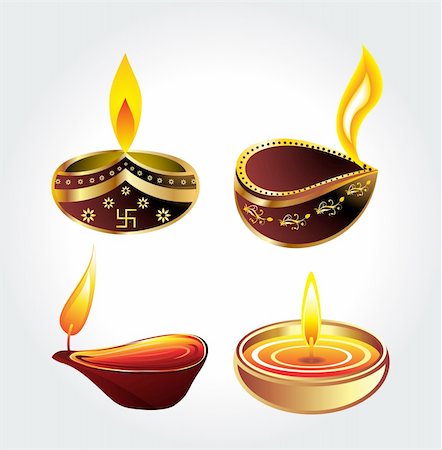 flame line designs - diwali deepak set vector illustration Stock Photo - Budget Royalty-Free & Subscription, Code: 400-04740156