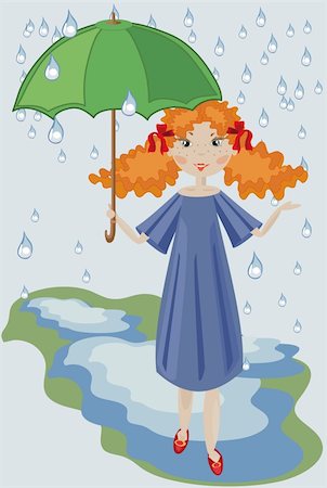 puddle in the rain - Girl in the blue dress, with umbrella under the rain. Stock Photo - Budget Royalty-Free & Subscription, Code: 400-04740530