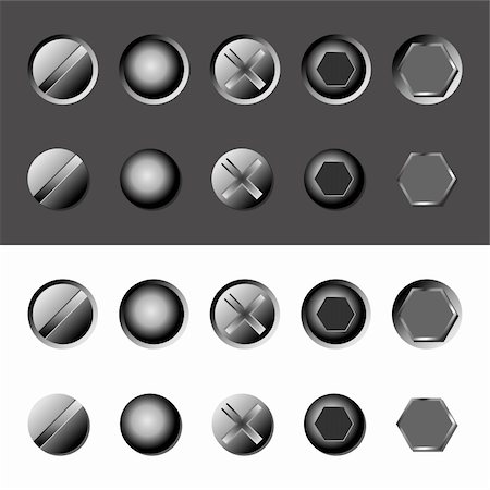 screw vector - Bolts and screws heads over gray and white background Stock Photo - Budget Royalty-Free & Subscription, Code: 400-04740996