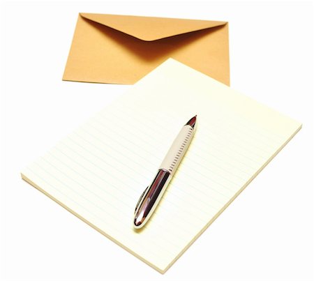 envelope with notepad and pencil isolated on a white background Fotografie stock - Microstock e Abbonamento, Codice: 400-04741493