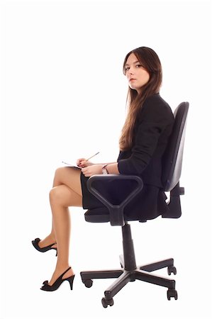 Businesswoman with the advisor on the office chair on white background. Stock Photo - Budget Royalty-Free & Subscription, Code: 400-04741950