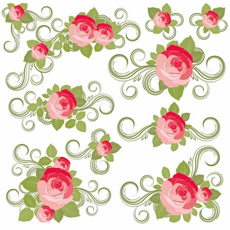 flower border design of rose - Roses collection, vector illustration - Illustration for your design Stock Photo - Budget Royalty-Free & Subscription, Code: 400-04742184