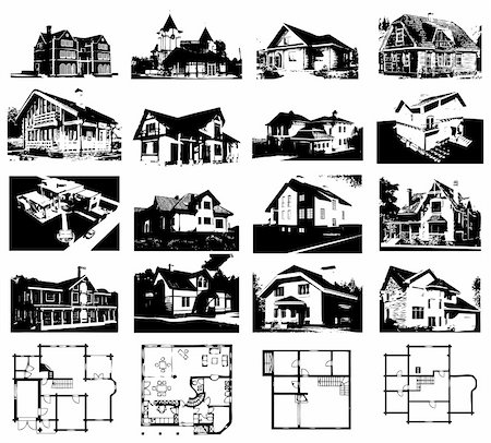 silhouettes apartment - Project of a house with plan. Thickness of the lines is editable Stock Photo - Budget Royalty-Free & Subscription, Code: 400-04742623