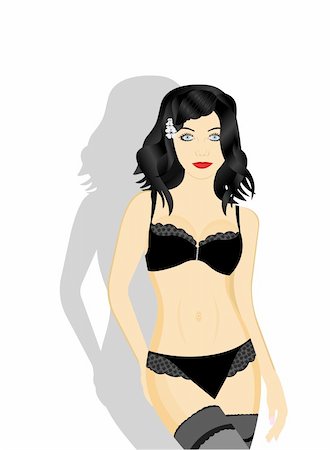 simsearch:400-04095414,k - A beautiful sexy girl in black  lingerie. Vector Foto de stock - Royalty-Free Super Valor e Assinatura, Número: 400-04742701