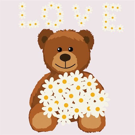 sashayezik (artist) - funny bear with flower Cute little Teddy bear with a bouquet Foto de stock - Super Valor sin royalties y Suscripción, Código: 400-04742727