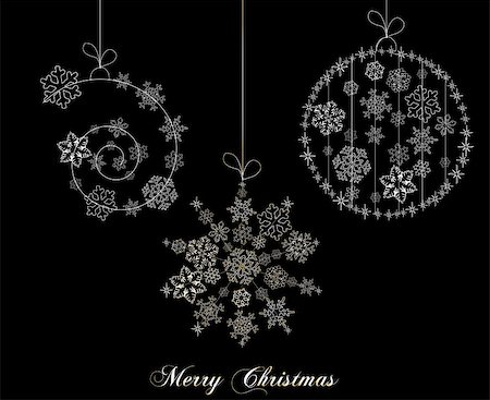 simsearch:400-05710794,k - Stylized Christmas Balls, On Black Background. Vector Illustration Foto de stock - Super Valor sin royalties y Suscripción, Código: 400-04743041