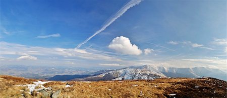 forest path panorama - First snows in the mountains panorama Stock Photo - Budget Royalty-Free & Subscription, Code: 400-04743099