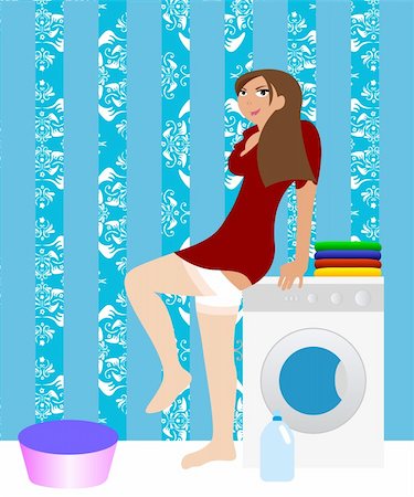 robisklp (artist) - Housewife in the laundry sitting on washing machine Fotografie stock - Microstock e Abbonamento, Codice: 400-04743314