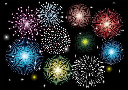 vector fireworks in the dark sky Stock Photo - Budget Royalty-Free & Subscription, Code: 400-04743705