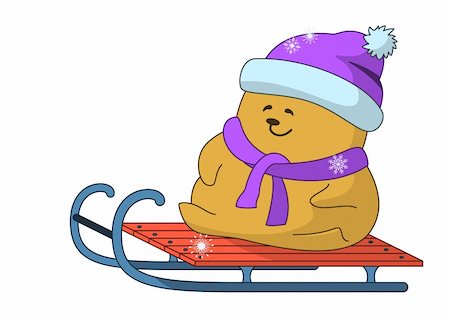 family vacation illustration - Winter picture: the little teddy-bear goes for a drive on sledge Stock Photo - Budget Royalty-Free & Subscription, Code: 400-04754288