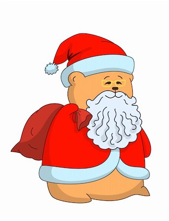 simsearch:400-04959550,k - Cheerful Santa Claus-pillow in red fur coat and cap, in eyeglasses, with a bag of gifts Foto de stock - Royalty-Free Super Valor e Assinatura, Número: 400-04754292
