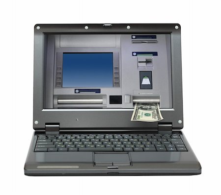 small laptop with cash dispense on screen Stock Photo - Budget Royalty-Free & Subscription, Code: 400-04754710
