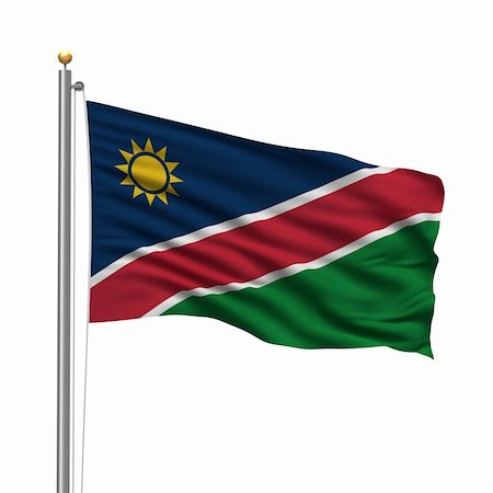 simsearch:400-04749925,k - Flag of Namibia with flag pole waving in the wind over white background Stock Photo - Budget Royalty-Free & Subscription, Code: 400-04754810