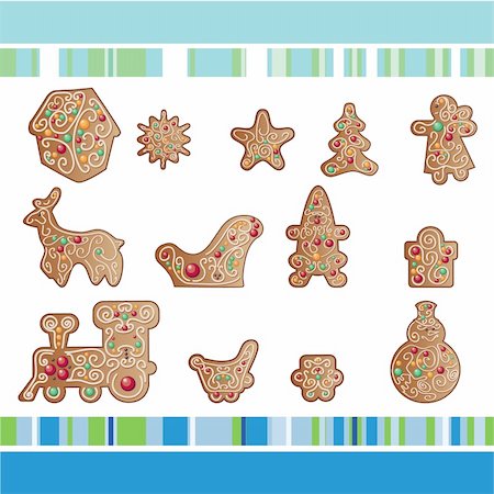 snowman snow angel - set of Christmas gingerbread cookies  with ornamental . eps8 Stock Photo - Budget Royalty-Free & Subscription, Code: 400-04754905