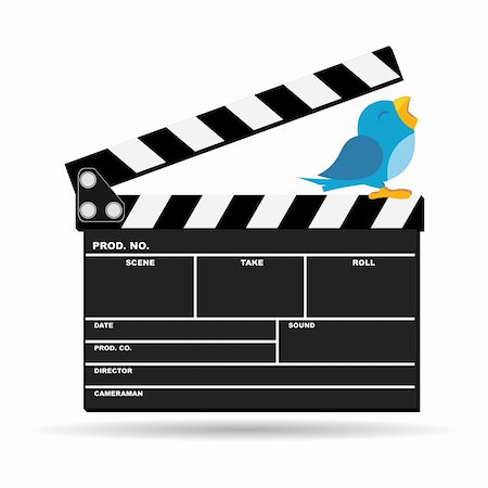Bird twitting movie news on top of clapboard Stock Photo - Budget Royalty-Free & Subscription, Code: 400-04755011