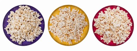 simsearch:400-04267736,k - Three Vibrant Bowls of Popcorn.  Isolated on White with a Clipping Path. Fotografie stock - Microstock e Abbonamento, Codice: 400-04755462