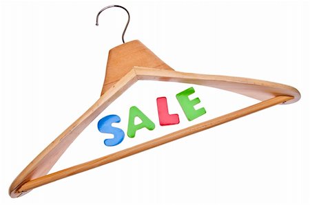 simsearch:400-04758693,k - Clothing Sale Concept with Wooden Hanger and the Word SALE.  Isolated on White with a Clipping Path. Photographie de stock - Aubaine LD & Abonnement, Code: 400-04755471