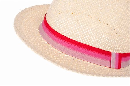 simsearch:400-04225197,k - Straw Hat Border Image Close Up of Hat with Pink Ribbon Isolated on White with a Clipping Path. Stock Photo - Budget Royalty-Free & Subscription, Code: 400-04755677