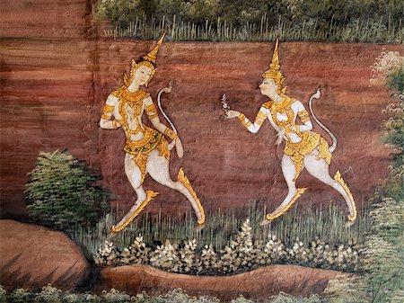 Thai art style Painted on a Temple Wall at Grand Palace, Bangkok, Thailand Stock Photo - Budget Royalty-Free & Subscription, Code: 400-04755788