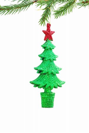 simsearch:400-06477568,k - Pine branches and christmas toy isolated on white background Stockbilder - Microstock & Abonnement, Bildnummer: 400-04755862