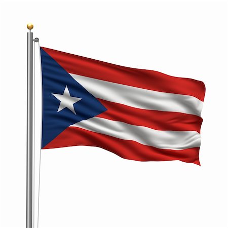simsearch:400-04756193,k - Flag of Puerto Rico with flag pole waving in the wind over white background Stock Photo - Budget Royalty-Free & Subscription, Code: 400-04756193