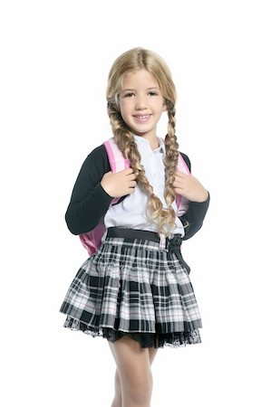 little blond school girl with backpack bag portrait isolated on white background Stock Photo - Budget Royalty-Free & Subscription, Code: 400-04756737