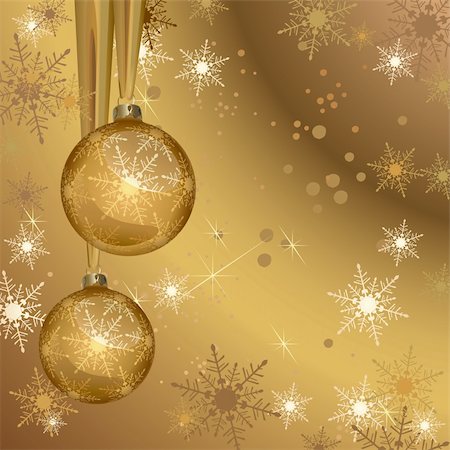 simsearch:400-07123692,k - Golden Christmas Baubles And Snowflakes Background Stock Photo - Budget Royalty-Free & Subscription, Code: 400-04756780