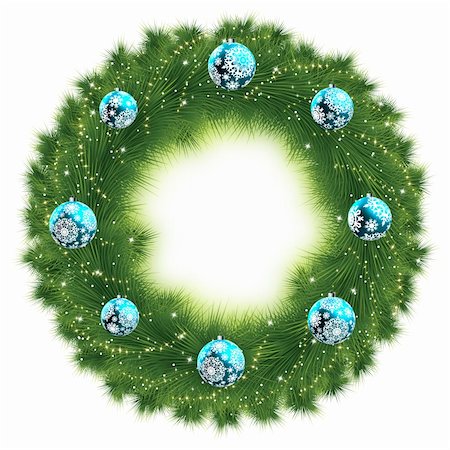 pine wreath on white - Christmas Tree Decoration garland. Isolated. EPS 8 Stock Photo - Budget Royalty-Free & Subscription, Code: 400-04756964