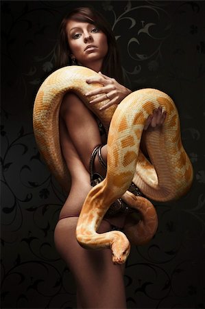 pitón - Beautiful woman holding Python (standing) Foto de stock - Super Valor sin royalties y Suscripción, Código: 400-04756965